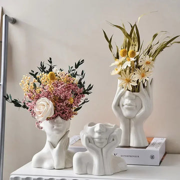 Modern Simple Ceramic Human Face Flower Vase Human Head Plant Flower Pot Nordic Art Flower Creative Vase Home Living Room Decor